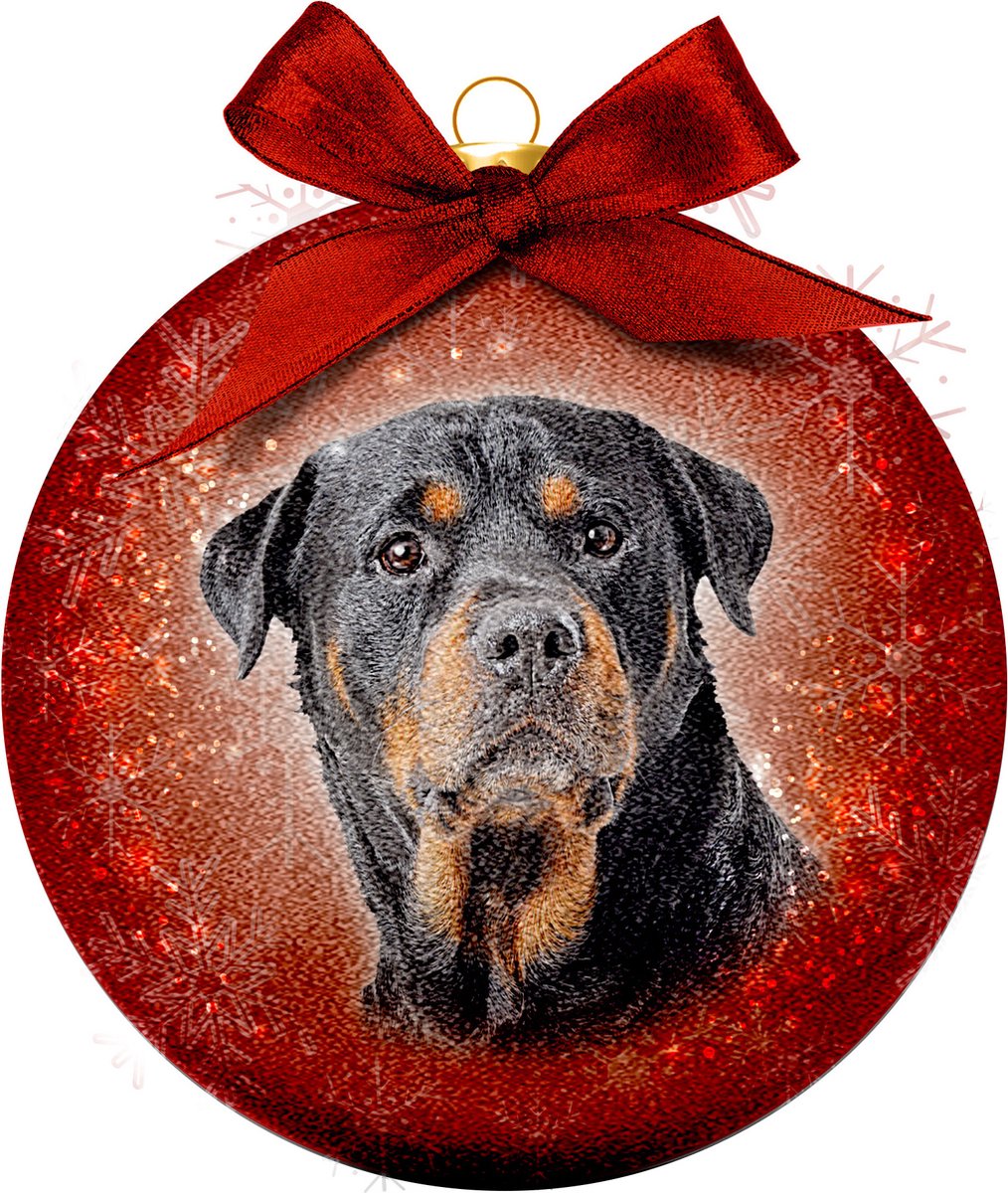 3x Rode kunststof dieren kerstballen met Rottweiler honden 8 cm - huisdieren kerstbal - Kerstboomversiering