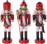 3x Kerstboomhangers notenkraker pop/soldaat 12 cm kerstversiering rood/groen - Kerstversiering/boomversiering - kersthangers