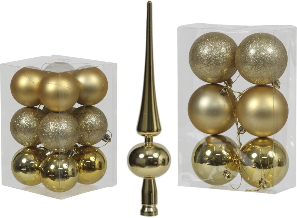 Kerstversiering/kerstboom set mat/glans mix kerstballen met piek in kleur goud 6 en 8 cm diameter - 54x stuks kerstballen
