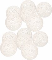 12x Rotan kerstballen wit met glitters 5 cm - kerstboomversiering - Kerstversiering/kerstdecoratie wit