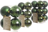 Kerstversiering kunststof kerstballen donkergroen 6-8-10 cm pakket van 22x stuks - Kerstboomversiering