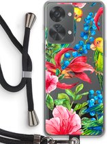 Case Company® - Hoesje met koord geschikt voor OnePlus Nord 2T hoesje met Koord - Papegaaien - Telefoonhoesje met Zwart Koord - Bescherming aan alle Kanten en Over de Schermrand