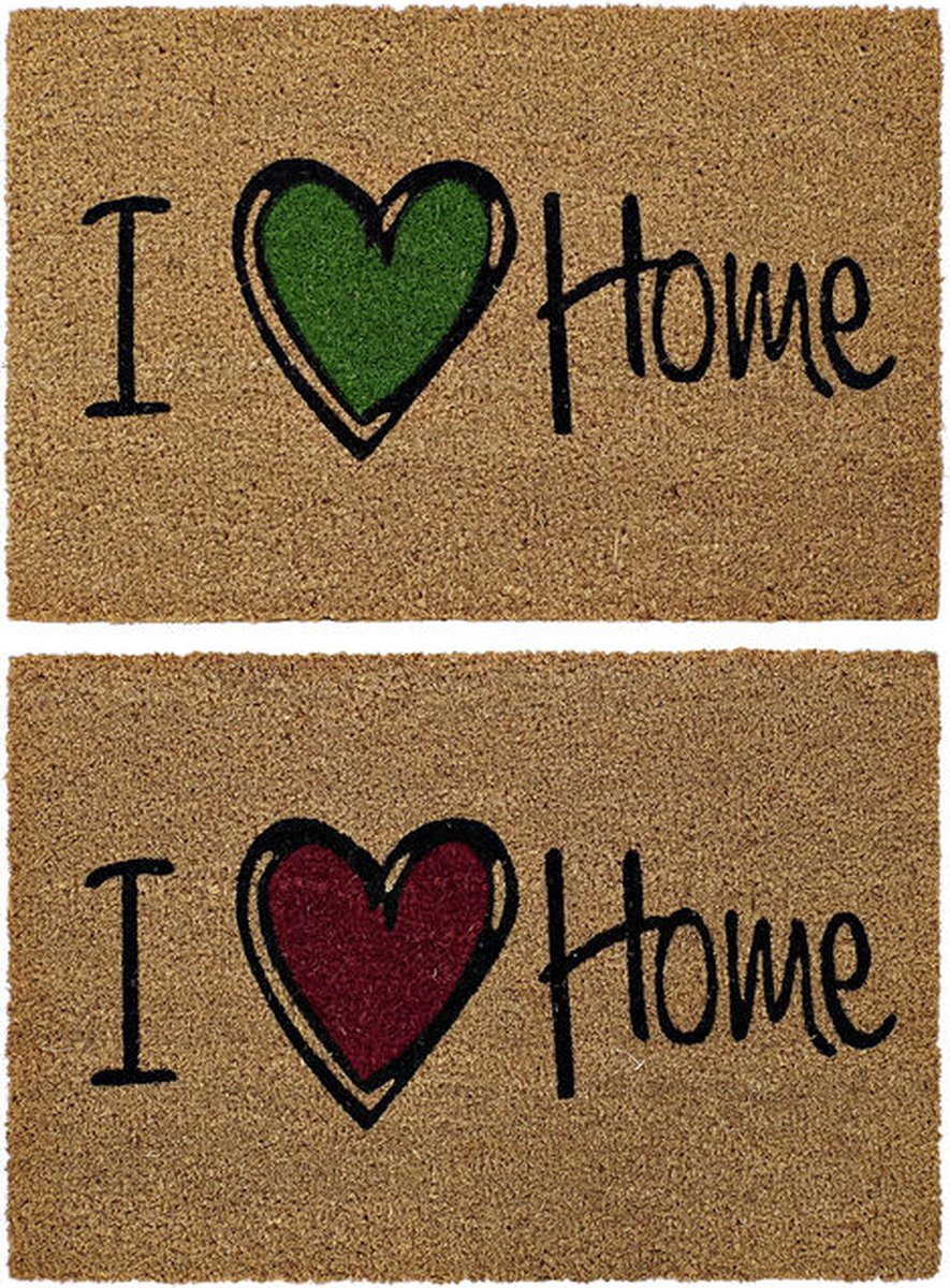 Deurmat DKD Home Decor I Love Home Bruin Rood Groen PVC Kokosnoot (2 pcs) (60 x 40 x 1.5 cm)