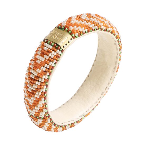 Return to Sender | Wit met oranje armband 22 mm - Beaded bracelet slim - - Oranje