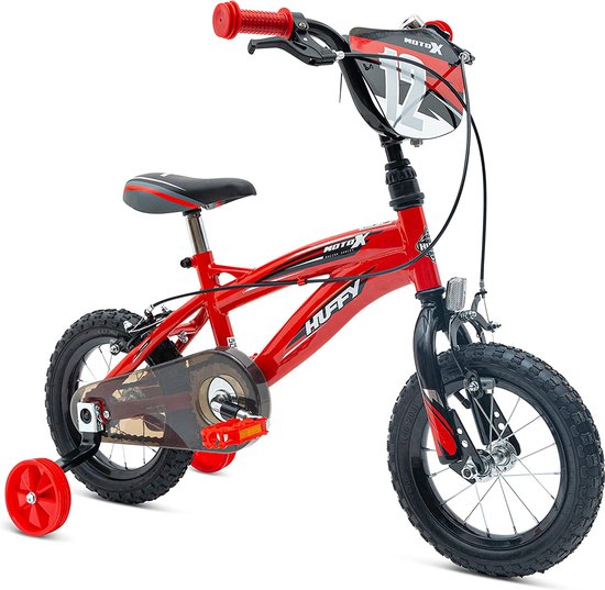 Huffy Moto X Jongensfiets - 3-5 jaar - Kinderfiets 12 Inch - Inclusief zijwieltjes - BMX-stijl - Rood