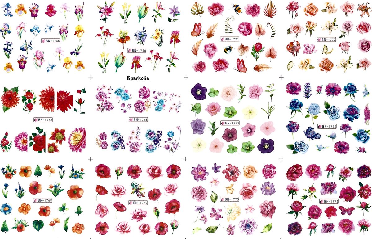 Goedkoopste Nagel stickervel Bloemen met 9 designs water transfer stickers | nail art | nagelstickers | Sparkolia