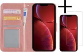 Hoes Geschikt voor iPhone 14 Plus Hoesje Book Case Hoes Flip Cover Wallet Bookcase Met Screenprotector - Rosé goud