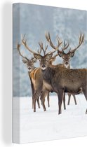 Canvas schilderij - Herten - Winter - Dieren - Natuur - Foto op canvas - 40x60 cm - Muurdecoratie - Schilderijen op canvas