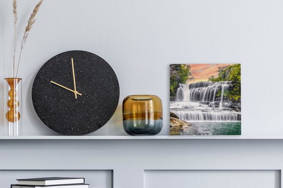 Peinture sur toile - Cascade - Arbre - Plantes - Rocher - Peintures salon - Chambre - Tableaux sur toile nature - Décoration murale - 20x20 cm