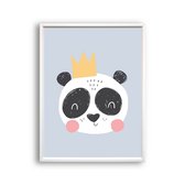 Design Poster Panda de Koning - Blauw / Dieren poster / kinder - Babykamer / 70x50cm - PosterCity