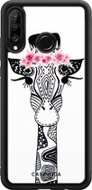 Casimoda® telefoonhoesje - Geschikt voor Huawei P30 Lite - Giraffe - Zwart TPU hoesje - Backcover - Wit - Giraffe