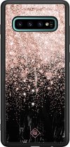 Casimoda® hoesje - Geschikt voor Samsung Galaxy S10+ - Marmer Twist - Luxe Hard Case Zwart - Backcover telefoonhoesje - Rosekleurig