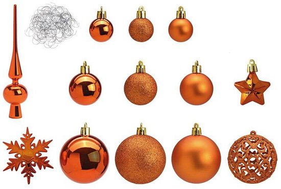 Kerstballen - 110 stuks - met piek - koper - kunststof - 3-6 cm