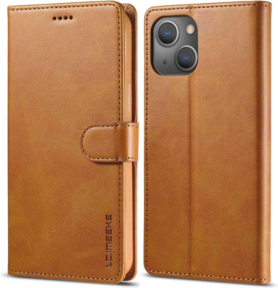 LC.IMEEKE Hoesje - Geschikt voor iPhone 14 Hoesje - LC.IMEEKE Luxe Book Case - Bruin
