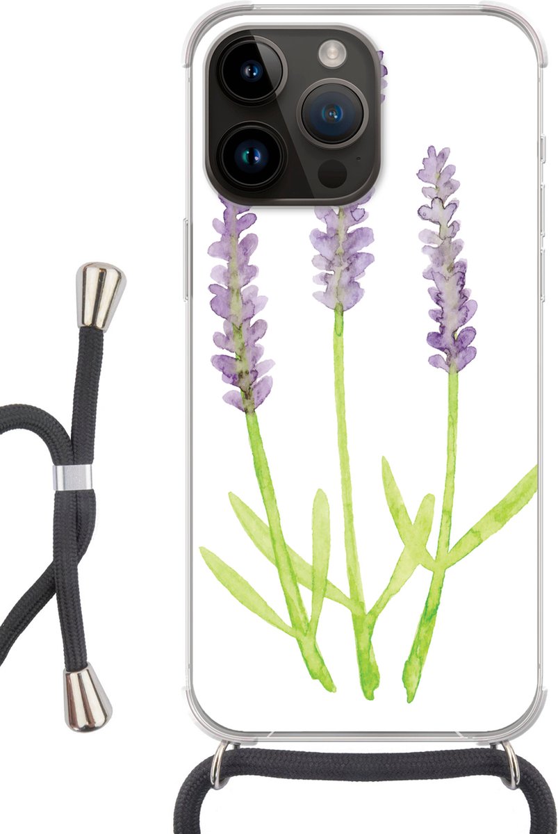 Telefoonhoesje Geschikt voor Apple Iphone 14 Pro - Lavendel - Aquarel - Planten - Siliconen - Crossbody - Backcover met Koord - Telefoonhoesje met koord - Hoesje met touw Telefoonhoesje