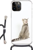 Geschikt voorApple Iphone 14 Pro Max - Crossbody Case - Kat - Huisdieren - Vacht - Siliconen - Crossbody - Backcover met Koord - Telefoonhoesje met koord - Hoesje met touw