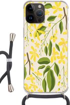 Geschikt voorApple Iphone 14 Pro Max - Crossbody Case - Bloem - Geel - Patronen - Siliconen - Crossbody - Backcover met Koord - Telefoonhoesje met koord - Hoesje met touw