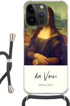 Geschikt voorApple Iphone 14 Pro - Crossbody Case - Mona Lisa - Leonardo da Vinci - Oude meesters - Siliconen - Crossbody - Backcover met Koord - Telefoonhoesje met koord - Hoesje met touw