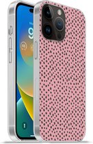 Geschikt voorApple Iphone 14 Pro - Softcase hoesje - Stippen - Roze - Zwart - Siliconen Telefoonhoesje