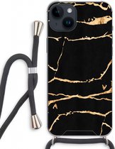 Case Company® - Hoesje met koord geschikt voor iPhone 14 Plus hoesje met Koord - Gouden marmer - Telefoonhoesje met Zwart Koord - Extra Bescherming aan alle Kanten en Over de Schermrand