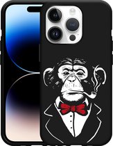 Geschikt voor Apple iPhone 14 Pro Hoesje Zwart Chimp Smoking - Designed by Cazy