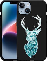 Geschikt voor Apple iPhone 14 Hoesje Zwart Art Deco Deer - Designed by Cazy