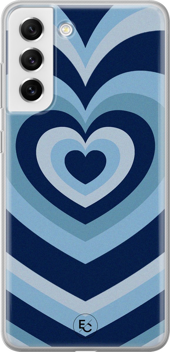 Hoesje geschikt voor Samsung Galaxy S21 FE - Hart blauw - Soft Case - TPU - Print - Blauw - ELLECHIQ