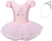 Joya Beauty® Roze balletpakje met tutu en glitterprint | Ballerina jurkje | Ballet Jurk + Kroontje | maat 122/128 (120) | Cadeau meisje