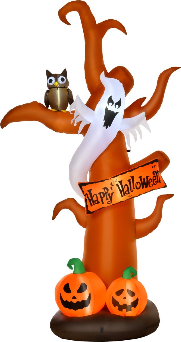 HOMCOM Opblaasbare Halloween Spookboom Polyester 156B x 107D x 274H cm Bruin
