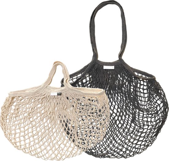 Foto: 2 stuks mesh boodschappentas herbruikbare string fruit opslag handtas totes vrouwen winkelen mesh netto geweven tas winkel boodschappentas beige 