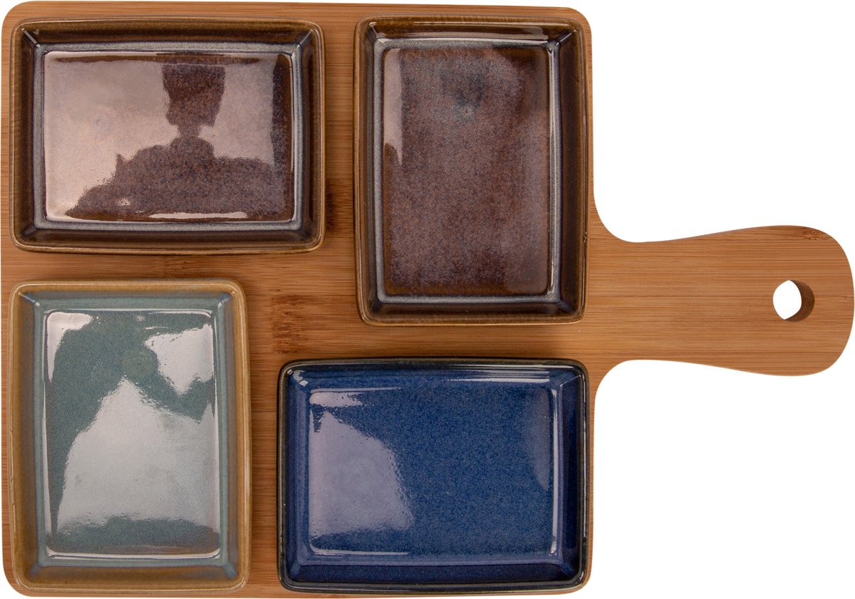Set van 2x stuks serveerplanken bamboe 29 x 20 cm met 8x luxe hapjes/saus/tapas schaaltjes — cadeau in Kookcadeaus - foto 5