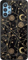 Leuke Telefoonhoesjes - Hoesje geschikt voor Samsung Galaxy A32 5G - Sterren, zon, maan - Backcover zwart - Sterren - Zwart, Goud