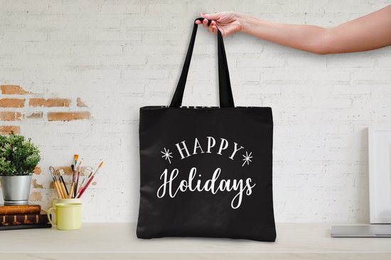 MuchoWow® Sac bandoulière - Sac de plage - Shopper Quote Happy Holidays décoration murale nouvel an noir - 40x40 cm - Sac en coton