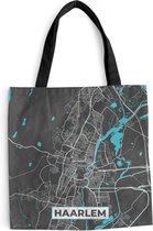MuchoWow® Schoudertas - Strandtas - Big Shopper - Boodschappentas - Plattegrond - Haarlem - Grijs - Blauw - 45x45 cm - Katoenen tas - Stadskaart