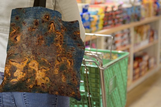 MuchoWow® Schoudertas - Strandtas - Big Shopper - Boodschappentas - Roest - Geel - Blauw - 45x45 cm - Katoenen tas