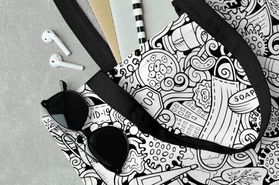 Sac Bandoulière - Sac De Plage - Motif Shopper - Corona - Zwart Wit - 40x50 cm - Sac Coton