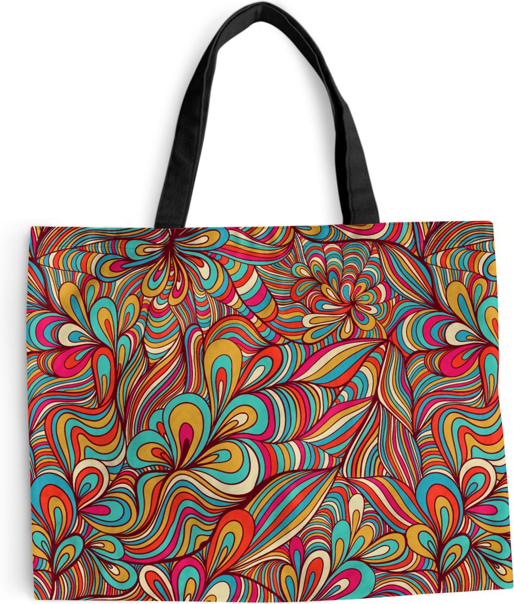 Kleurrijke hippie bloemen handtas met parels - 17 x 12 cm - schoudertas voor retro jaren '60 en '70-outfit