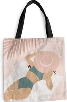 MuchoWow® Schoudertas - Strandtas - Big Shopper - Boodschappentas - Strand - Hoed - Bladeren - 40x40 cm - Katoenen tas