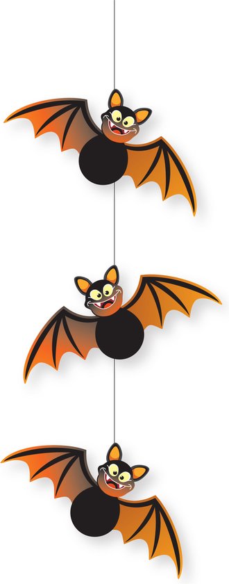 Vleermuizen hangdecoratie - zwart met oranje - 70 cm - papier - brandvertragend - Halloween versiering - decoratie