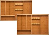 Set van 2x stuks bestekbakken/keuken organizers 6-vaks bamboe - 38 x 58 cm