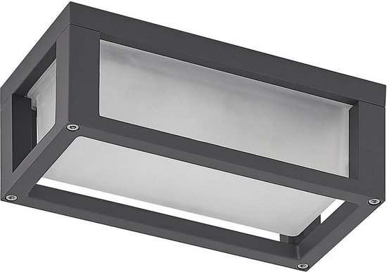 ELC - Wandlamp buiten - 1licht - drukgegoten aluminium, glas - H: 12.5 cm - E27 - donkergrijs, gesatineerd