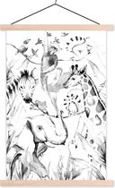 Posterhanger incl. Poster 120x180 cm - Schoolplaat - Dieren - Jungle - Waterverf - Aap - Jongens - Meisjes - Kindje - Textielposter - Blanke latten