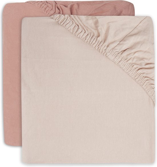 Jollein - Baby Hoeslaken Jersey (Pale Pink/Rosewood) - Katoen - Hoeslaken Wieg - 2 Stuks - 60x120cm
