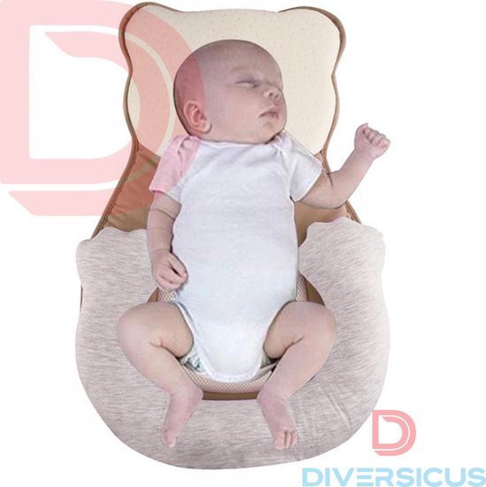 Babynestje beer - beige – Babybed - Anti rollover kussen – Veilig babybedje – Babymatras – Draagbaar Babybedje – Babykussen