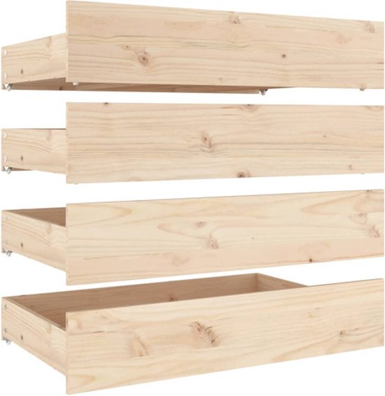 vidaXL Tiroirs de lit 4 pcs Bois de pin massif - Tiroir de lit - Tiroirs de lit - Tiroir de rangement - Coffre de lit