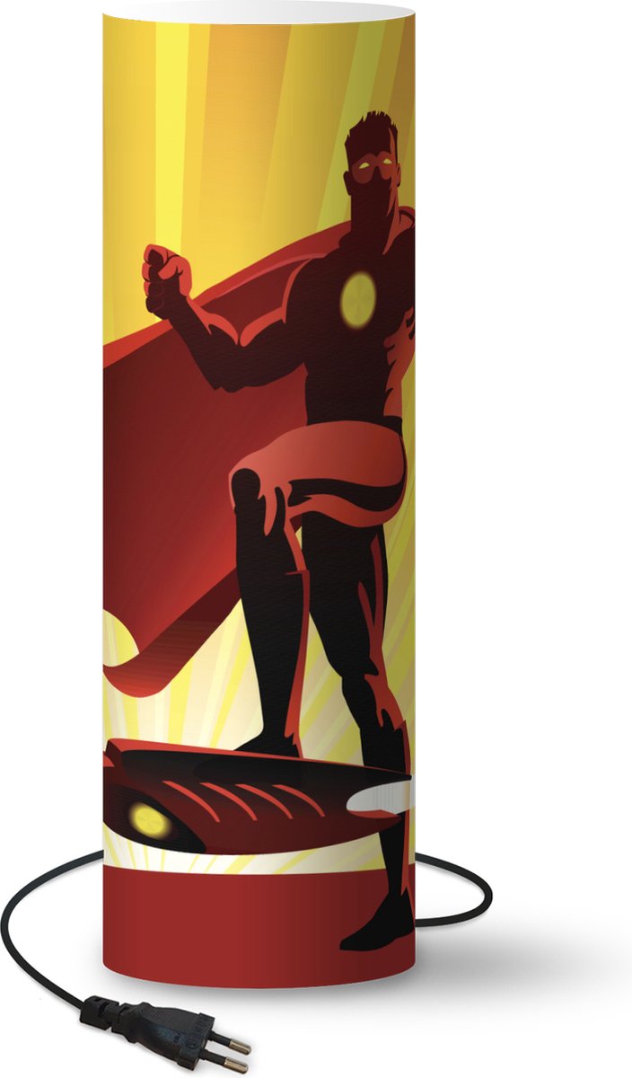 Lamp Superman illustratie - illustratie van superheld met rode ogen - 70 cm hoog - Ø22 cm - Inclusief LED lamp
