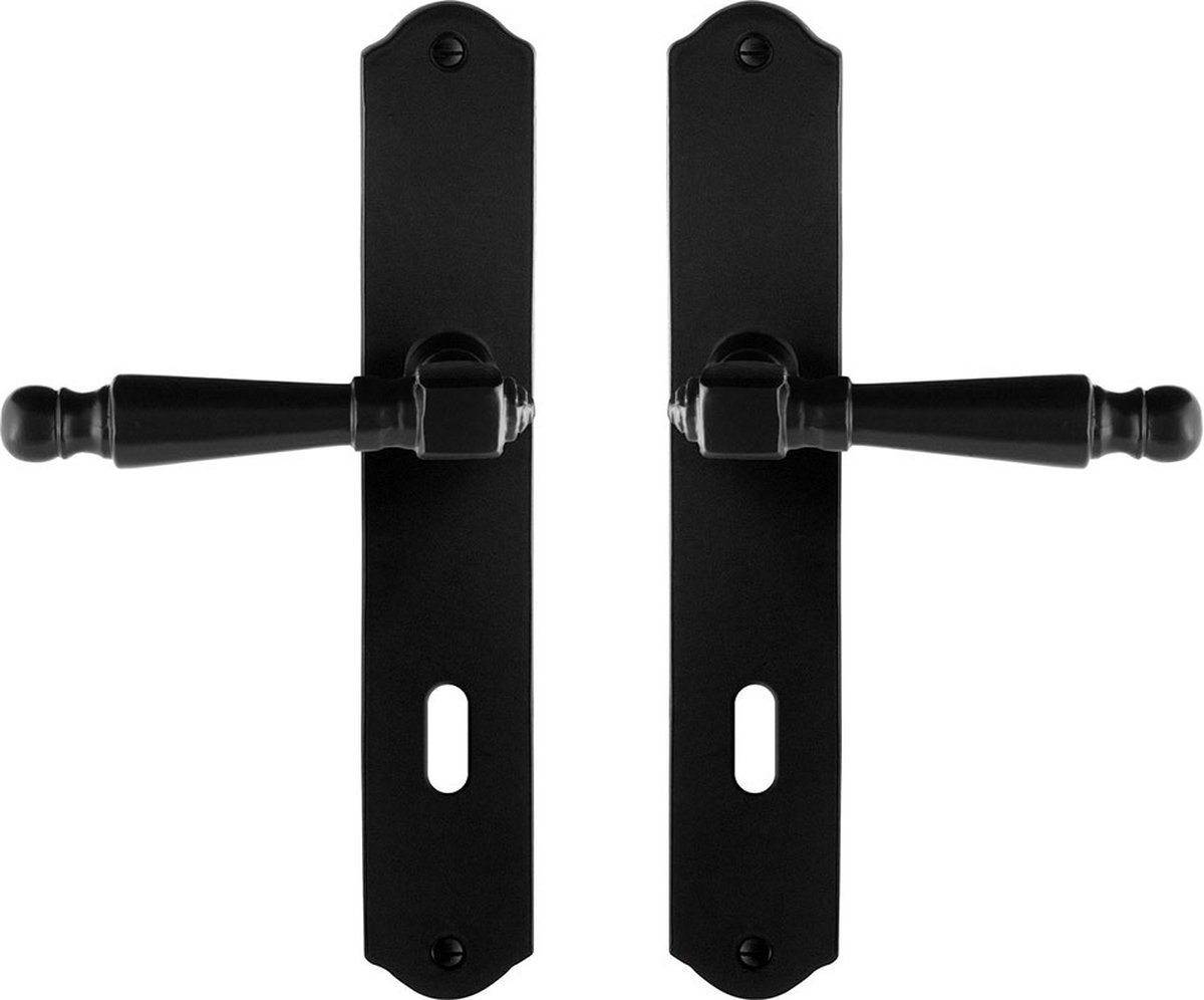GPF6210.60 smeedijzer zwart Mela deurkruk op schild BB72, 238x41x4mm