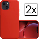 Hoes Geschikt voor iPhone 14 Plus Hoesje Cover Siliconen Back Case Hoes - Rood - 2x