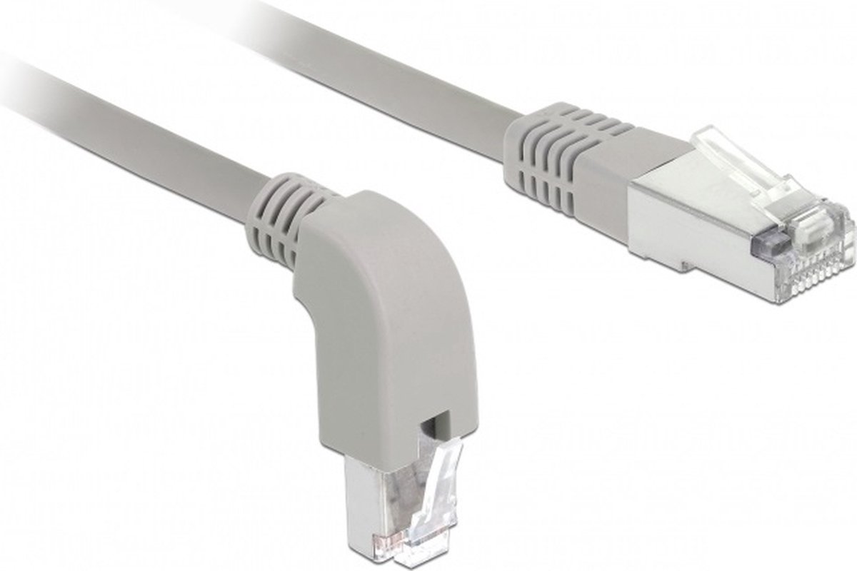 S/FTP CAT6a 10 Gigabit netwerkkabel haaks naar boven / recht / grijs - LSZH - 2 meter