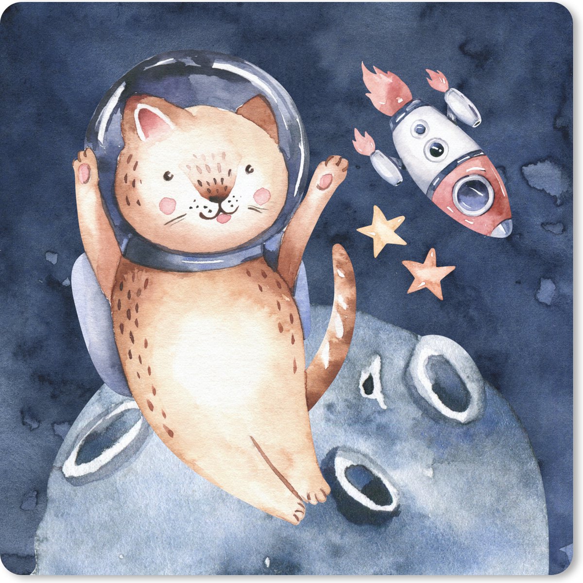 Muismat 30x30 cm - Mousepad Ruimte - Raket - Kat - Kind - Jongens - Meisjes - Kinderen - Muismatten